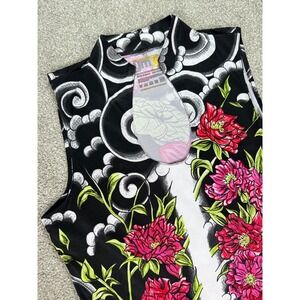 YELLOWMAN YMX Black Floral Sleeveless Tank Top Mandarin‎ Collar XS Biking pickle